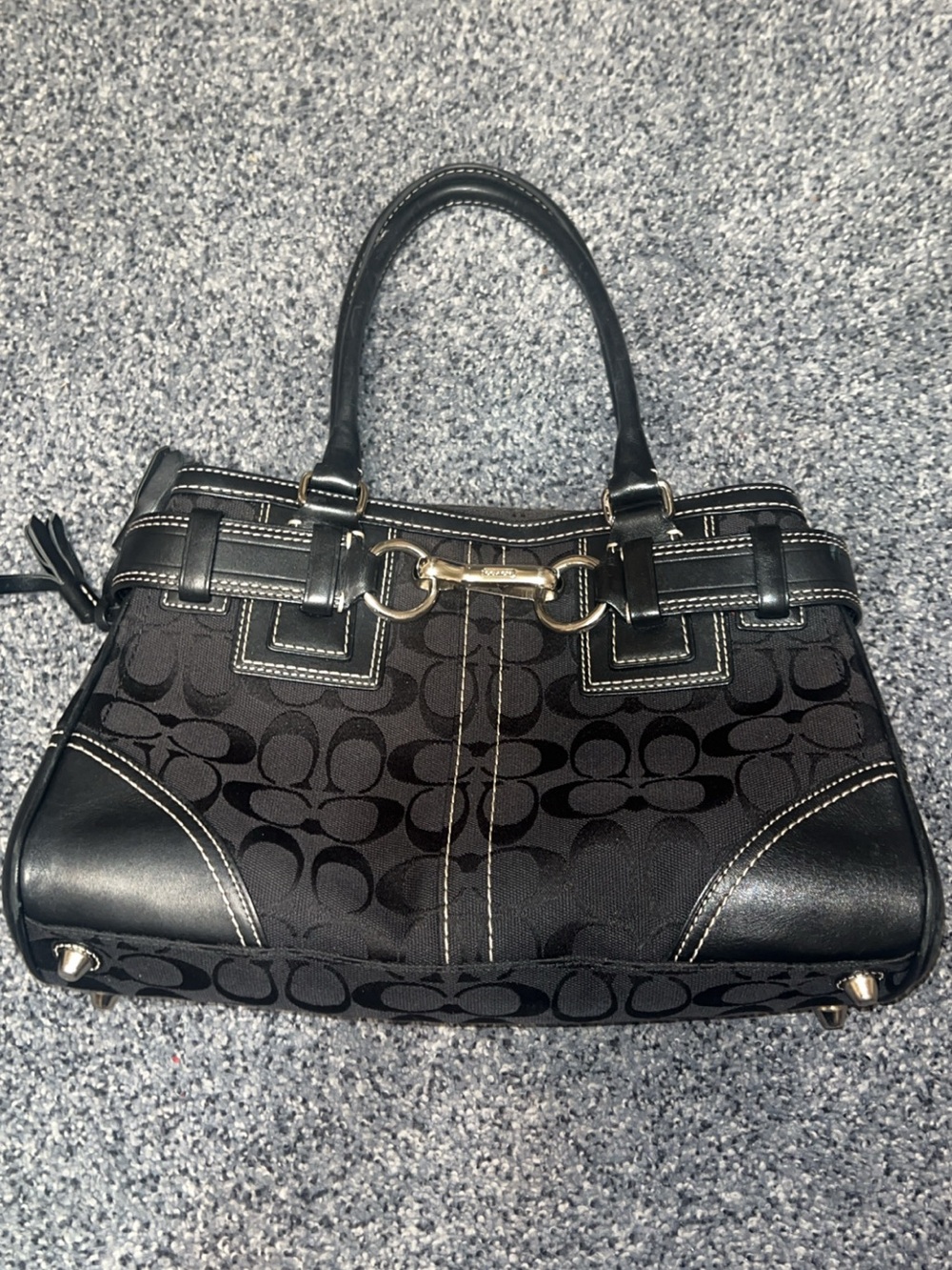 Coach Black Signature Satchel with Gold-Tone Horsebit